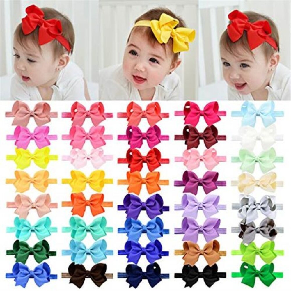 Baby Girls Hair Bows Headbands 40pcs Soft Elastic Toddler Infant Hair Accessorie